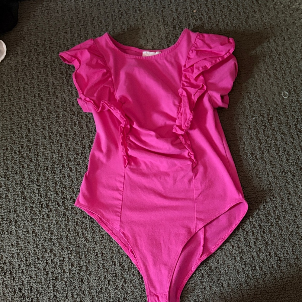 GB Girls Fuchsia Ruffle Bodysuit